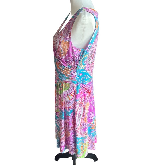 Lauren Ralph Lauren Faux Wrap Dress Womens Multicolor Paisley Sleeveless Size MP - Picture 4 of 9